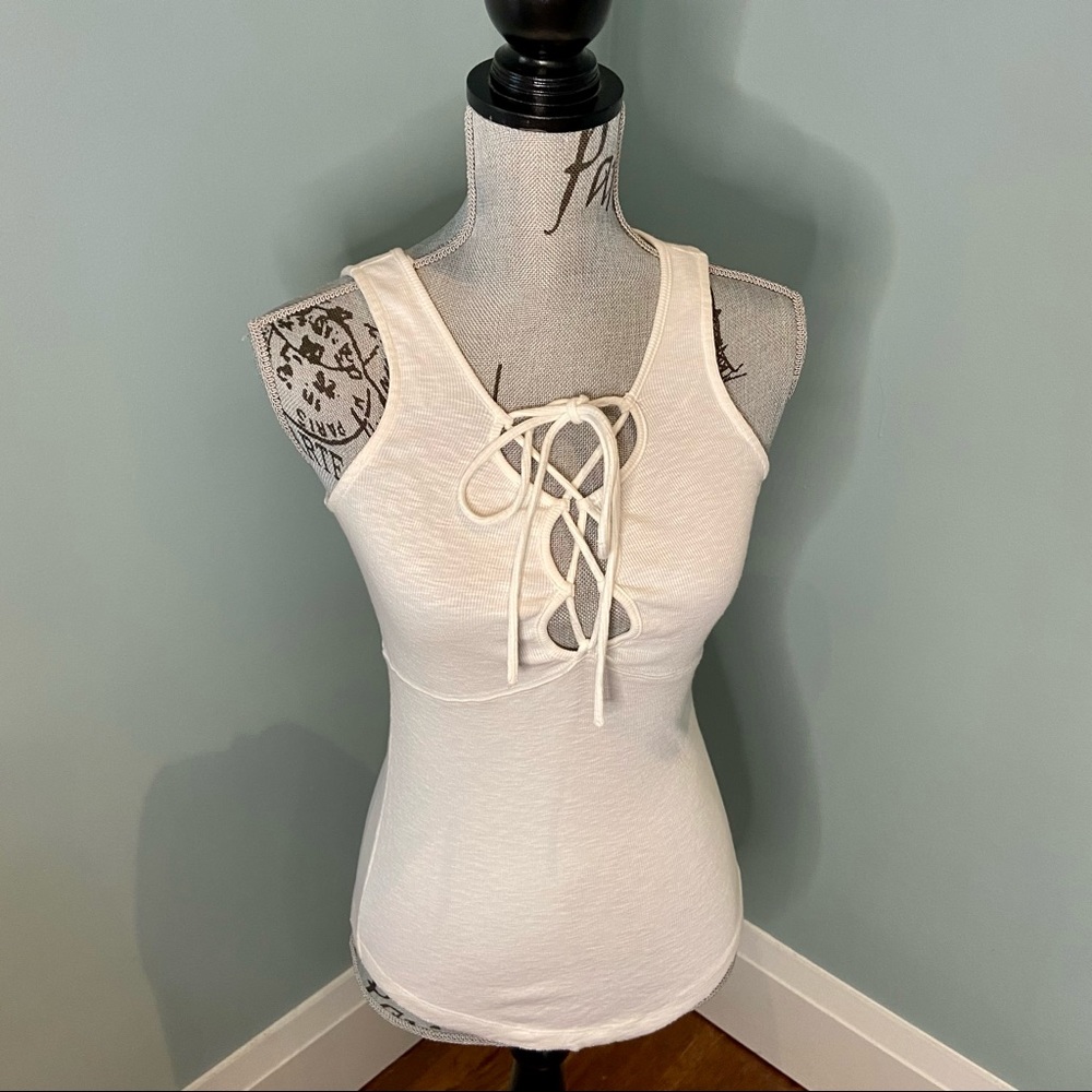 Free People White Tank with Lace Up Neck, S